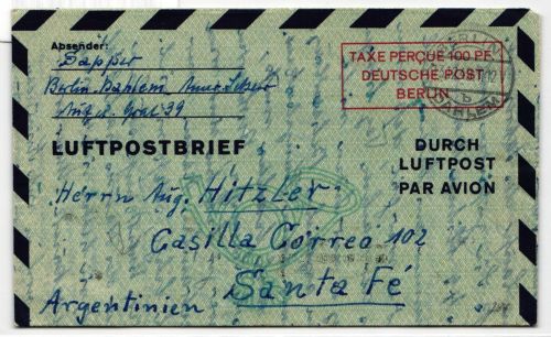 Berlin LF 1II als Ganzsache nach Argentinien #JX598