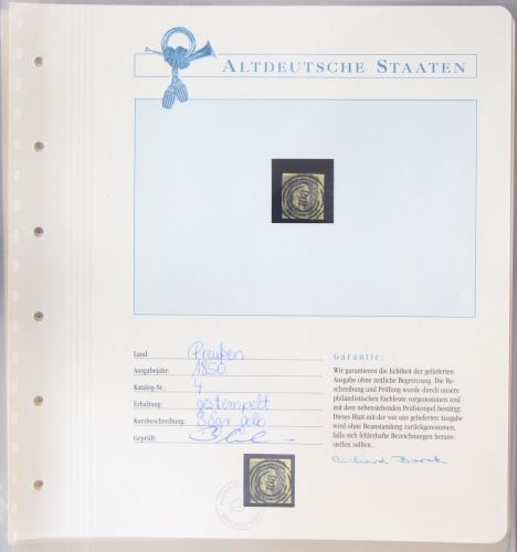 Preussen 4 gestempelt auf Borekseite + Garantie #JX530