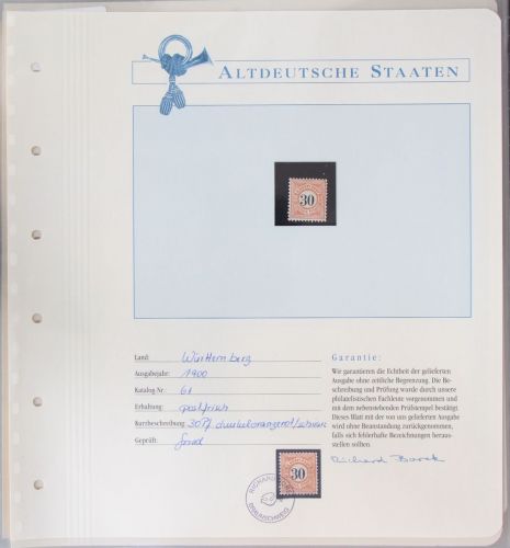 Württemberg 61 postfrisch auf Borekseite + Garantie #JX547