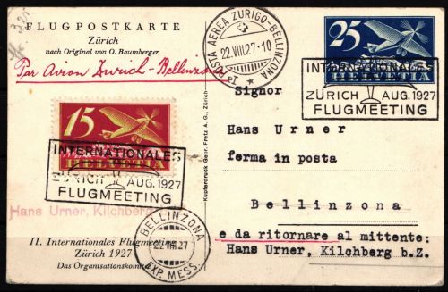 Schweiz 179 gestempelt auf Ganzsache mit 180 Inter. Flugmeeting 1927 #KB982