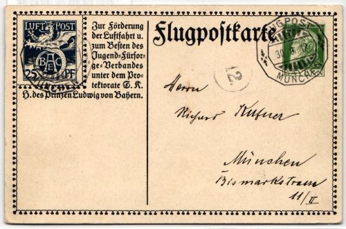 Bayern auf Postkarte Privatganzsache Flugpost #KD316