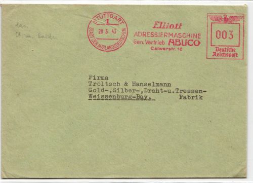 Deutsches Reich auf Brief Freistempler Elliot #KD530