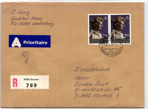 Liechtenstein 828 auf Brief als Mehrfachfrankatur portogerecht #KD849