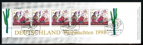 Bund Rotes Kreuz Weihnachtsmarkenheft 1998 mit 2023 gestempelt Berlin #IJ165