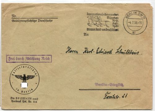 Deutsches Reich auf Brief Frei durch Ablösung #KF582