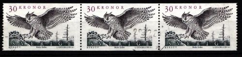 Schweden 1565 gestempelt als Dreierstreifen, Eulen #KG940
