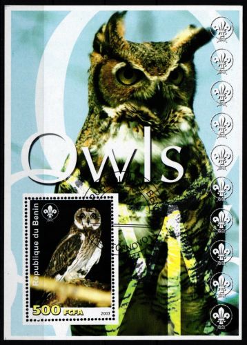 Benin Eule aus Jahr 2003 gestempelt als Block #KO856