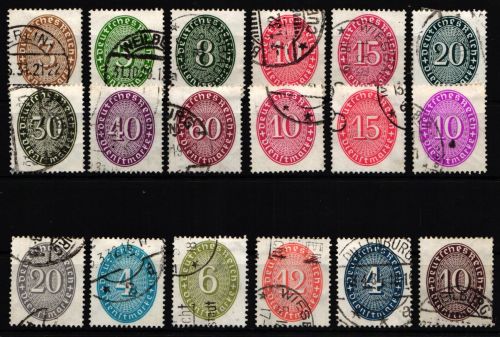 Deutsches Reich Dienstmarken 114-131 gestempelt #KP024