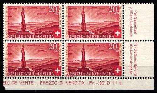 Schweiz 409 postfrisch Eckrand Viererblock mit Formnummer #KP214