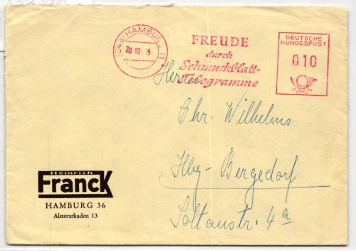 BRD Bund auf Brief Freistempler Freude durch Schmuckblatttelegram #KQ195