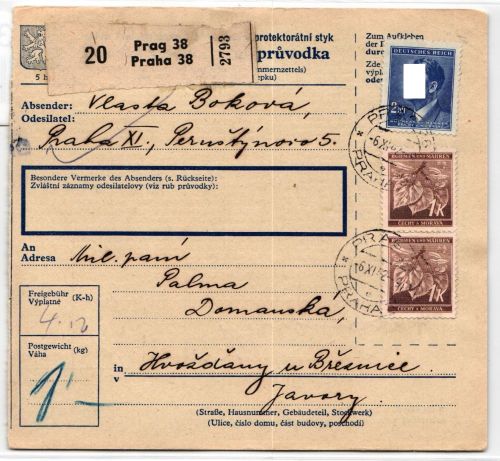 Böhmen und Mähren 101 u.a. auf Brief als Mischfrankatur Paketkarte #KN363