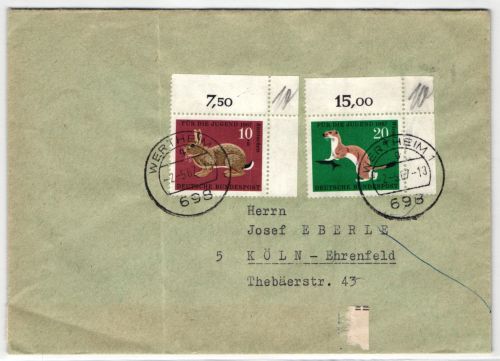 BRD Bund 529-530 auf Brief als Mischfrankatur vom Eckrand, portogerecht #KQ891