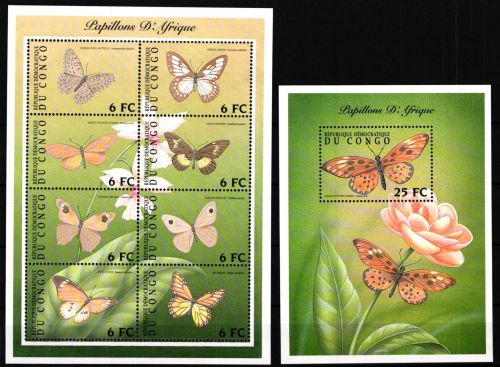 Kongo (Kinshasa) Block 110 + 1646-1653 postfrisch Schmetterlinge #JV846
