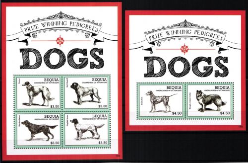 St. Vincent Bequia Block 85 + 829-832 postfrisch als ZD-Bogen, Hunde #JV944