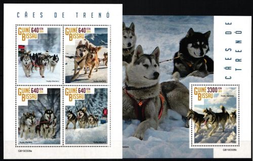 Guinea Bissau Block 1805 + 10490-10493 postfrisch als ZD-Bogen, Huskies #JV966