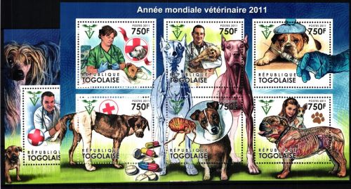 Togo Block 629 + 4100-4105 postfrisch als ZD-Bogen, Hunde #JV985