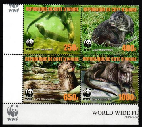 Elfenbeinküste 1349-1352 A postfrisch als 4er Block, Otter #JV479