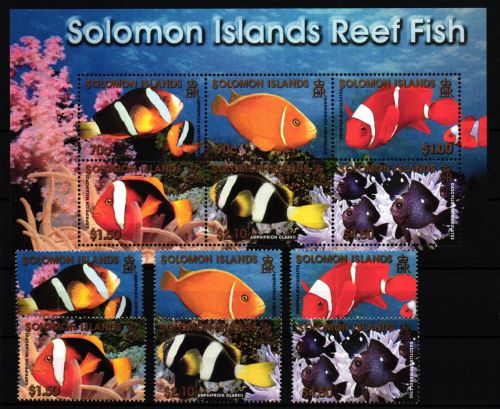 Salomon Inseln Block 65 + 1056-1061 postfrisch Fische #JV559