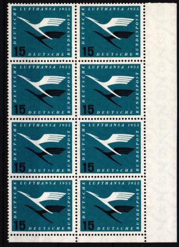 BRD Bund 207 II postfrisch 8er Block vom Eckrand Plattenfehler II #KT394