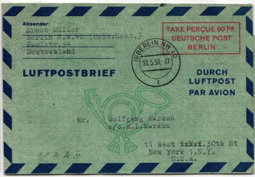 Berlin LF 2b II als Ganzsache gelaufen in die USA #KT642