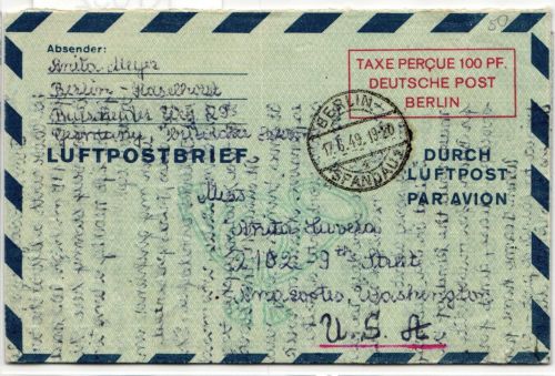 Berlin LF 1 II als Ganzsache gelaufen in die USA #KT652