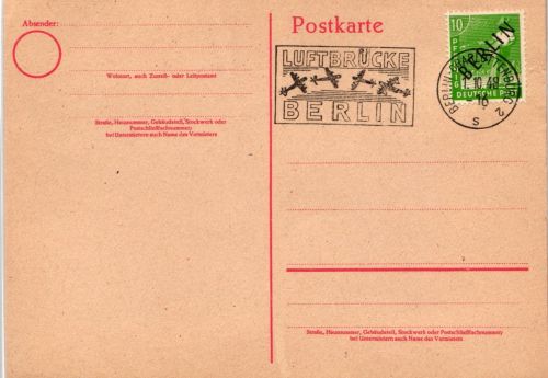 Berlin auf Postkarte ungelaufen mit Luftbrückenstempel #KT715