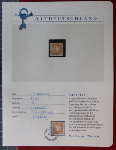 Altdeutschland Württemberg 12 gestempelt Borek Garantie #KS311
