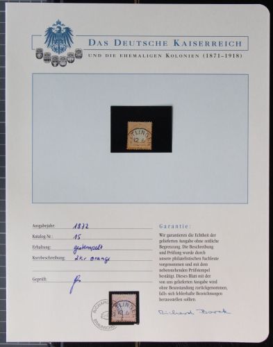 Deutsches Reich 15 gestempelt Borek Garantie #KS339