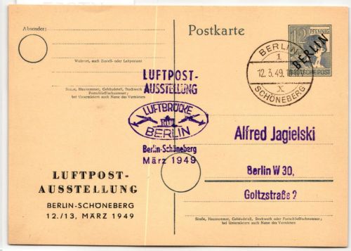 Berlin Privatganzsache Schöneberg als Ganzsache Luftpostausstellung #KT957