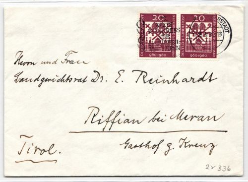 BRD Bund 336 auf Brief als Mehrfachfrankatur portogerecht #KW603