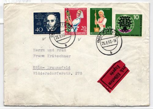 BRD Bund 319 u.a. auf Brief als Mischfrankatur portogerecht #KW607