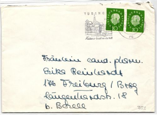 BRD Bund 303 auf Brief als Mehrfachfrankatur portogerecht, waager. Paar #KW640