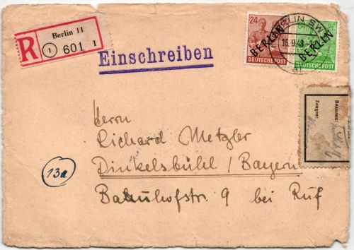 Berlin 9, 16 auf Brief als Mischfrankatur portogerecht nur Vorderseite #KY812