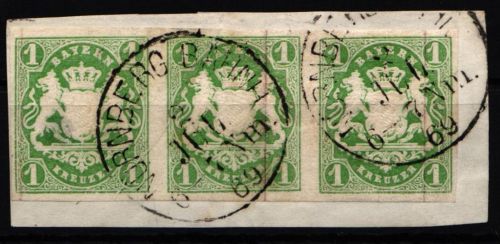 Bayern 14 gestempelt 3er Streifen auf Briefstück #NC079