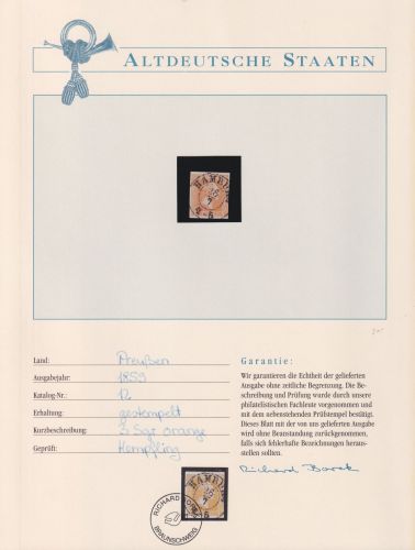 Preussen 12 gestempelt auf Borekseite + Garantie #KZ097