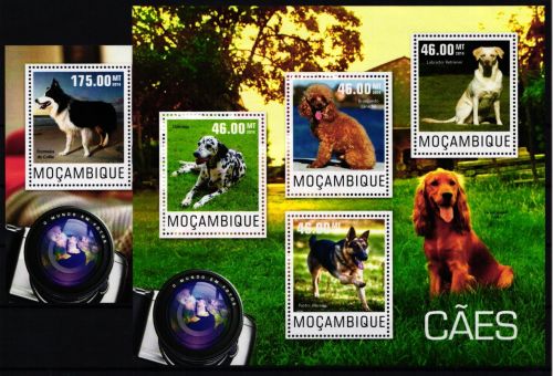 Mosambik 7620-7623 und Block 964 postfrisch Kleinbogen / Hunde #KC487