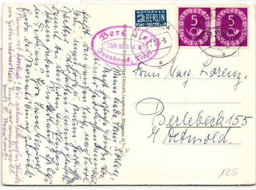 BRD Bund 125 auf Postkarte als Mehrfachfrankatur waagerechtes Paar #NB486