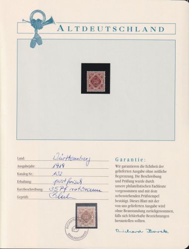 Württemberg 132 postfrisch Borek Garantie #NH252