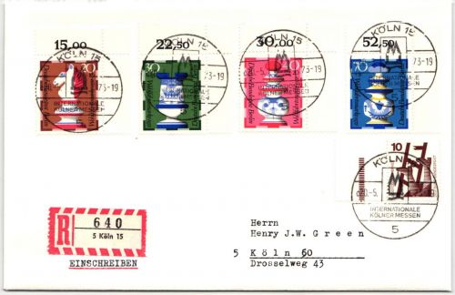 Berlin 435-438 auf Brief als Mehrfachfrankatur je Eckrand oben rechts #NG258