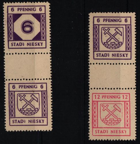 Deutsche Lokalausgaben Niesky SZ 1x, SZ 2x mit Falz Attest Kunz BPP #NG733