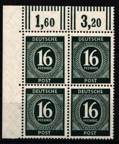Alliierte Besetzung 923 W OR postfrisch 4er Block vom Eckrand #NG905