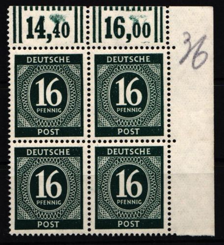 Alliierte Besetzung 923 W OR postfrisch 4er Block vom Eckrand #NG906