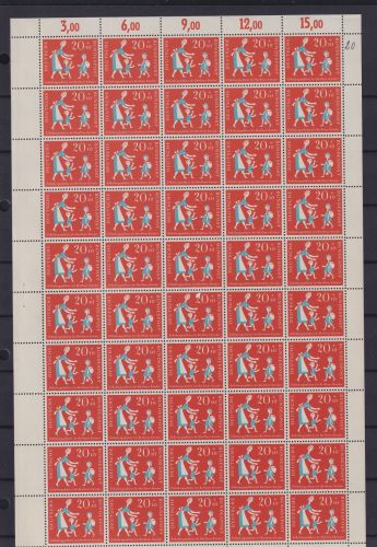 BRD Bund 250-251 inkl. PF I postfrisch als Bogen, 250 PF I (Feld 9) #NG996