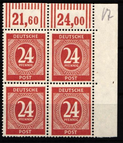 Alliierte Besetzung 925 W OR postfrisch 4er Block vom Eckrand #NJ337
