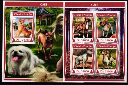 Sao Tome e Principe 7254-7257 und Block 1300 postfrisch Kleinbogen /Hunde #KC520