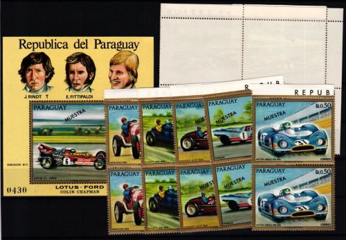 Paraguay 2287-2296 und Block 180 postfrisch mit Aufdruck MUESTRA / Autos #KC756