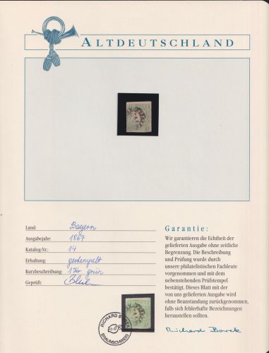 Bayern 14 gestempelt auf Borekseite + Garantie #NK518