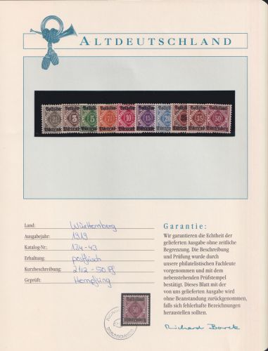 Württemberg Dienstmarken 134-143 postfrisch Borek Garantie #NK560