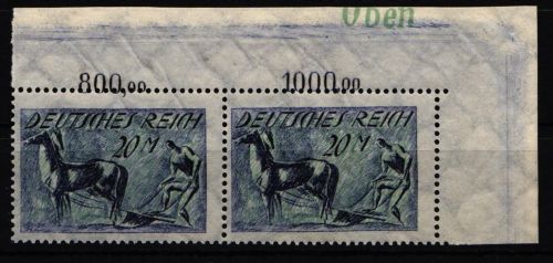Deutsches Reich 196 P OR, DZ postfrisch waagerechtes Paar mit DZ Oben #NL229