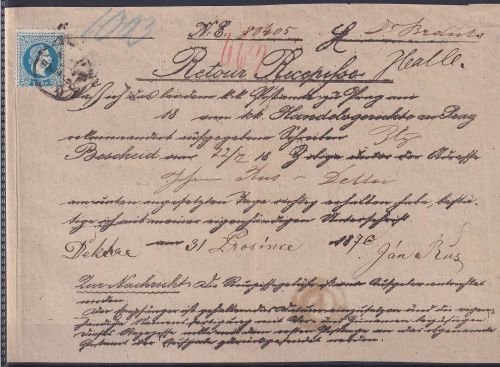 Österreich 38 I Retoure-Recepisse, Steindruck, 1870 #NF819